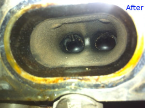 An engine valve after our Walnut Shell Blasting Service | Sevan Motorworx